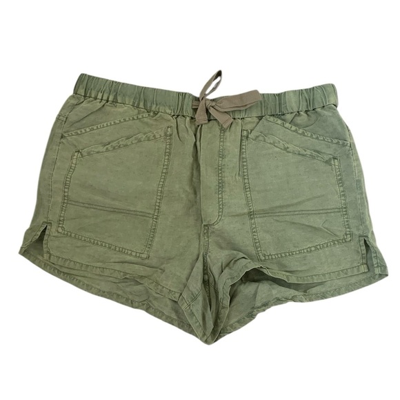 Anthropologie Pilcro Linen Blend Drawstring Utility Shorts Size L - Green - NWOT - Picture 1 of 7